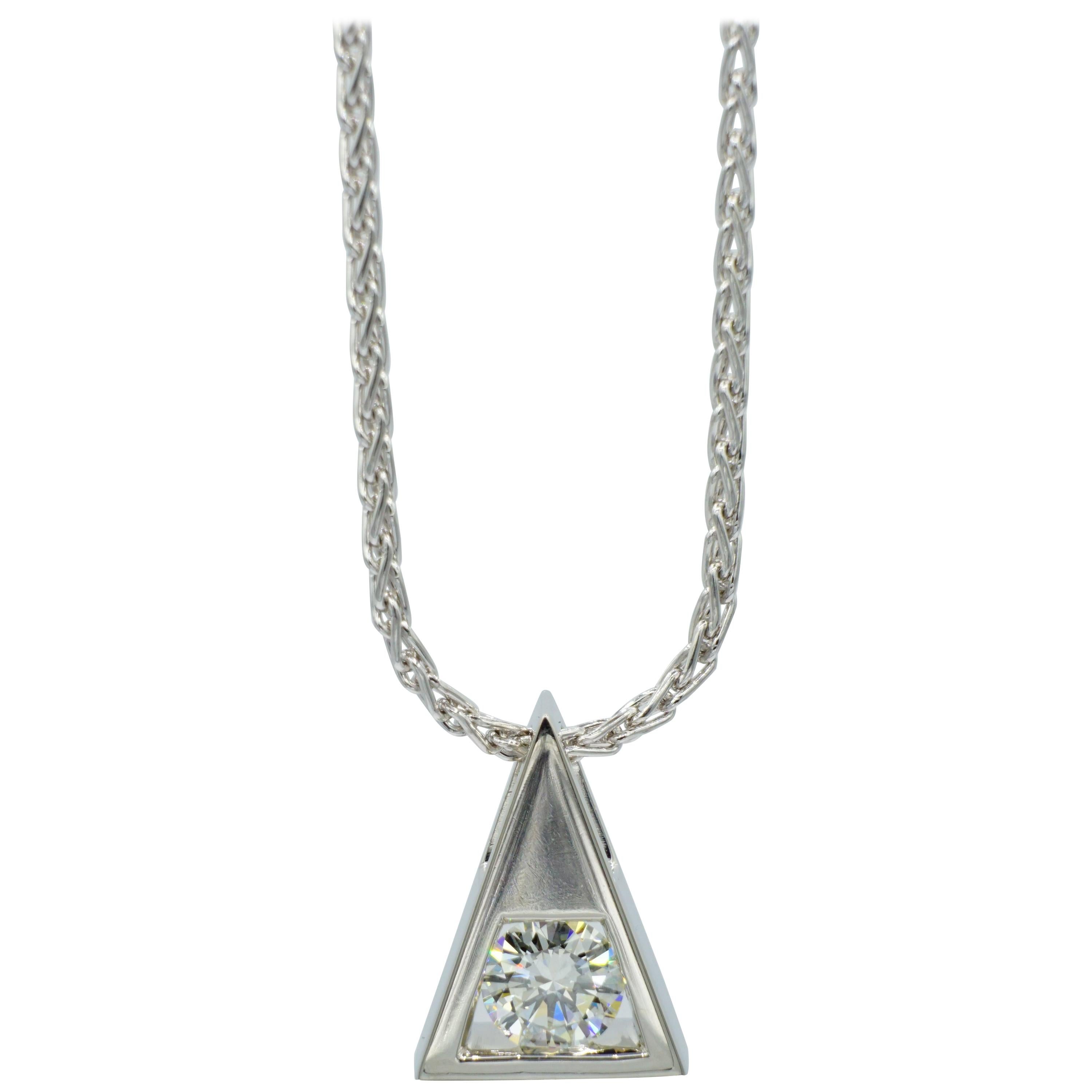 Platinum .75ct Round Brilliant Diamond Triangle Pendant by Rock N Gold Creations