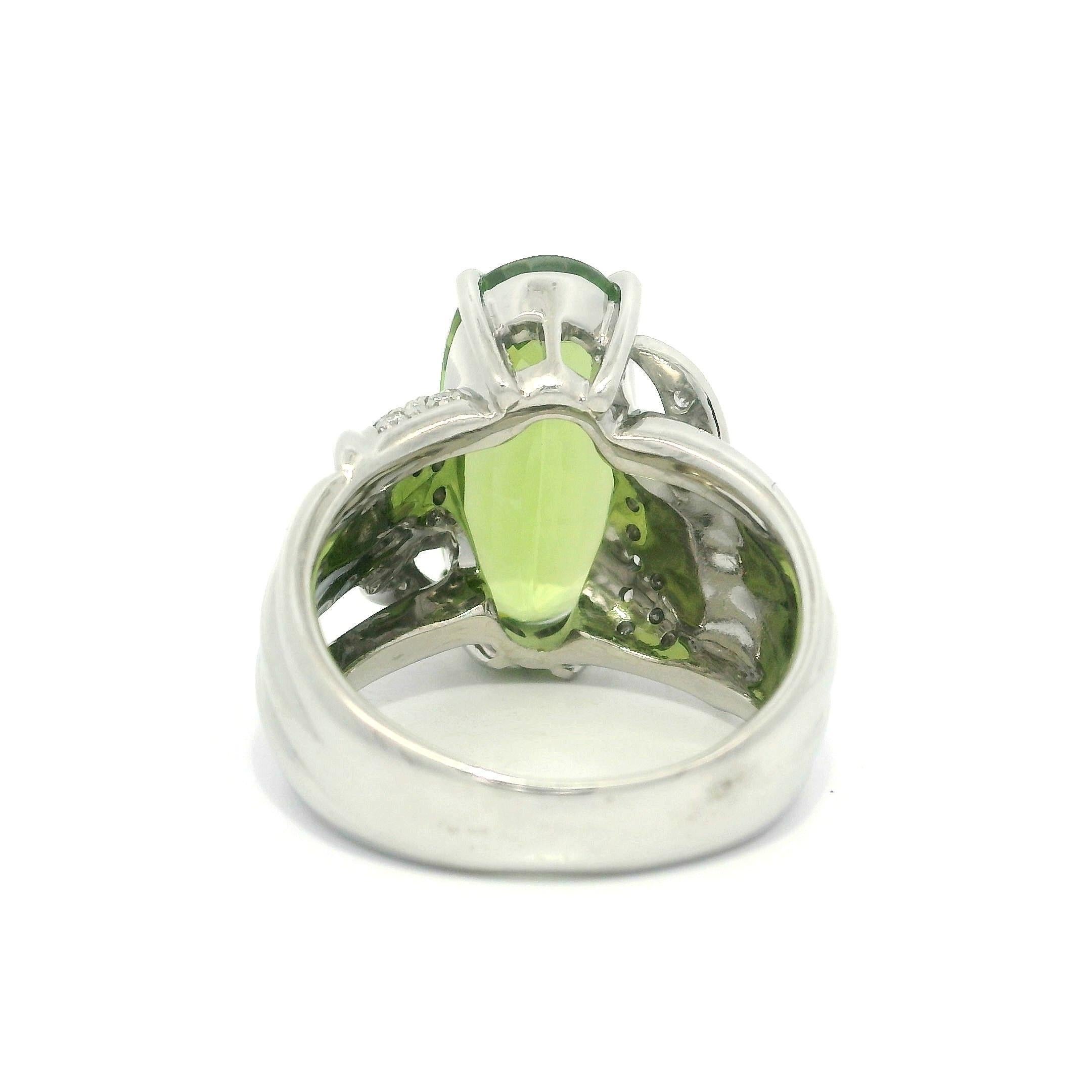 Platinum 7.61ctw Large Elongated Oval Peridot & Diamond Heavy Well Made Ring For Sale 3