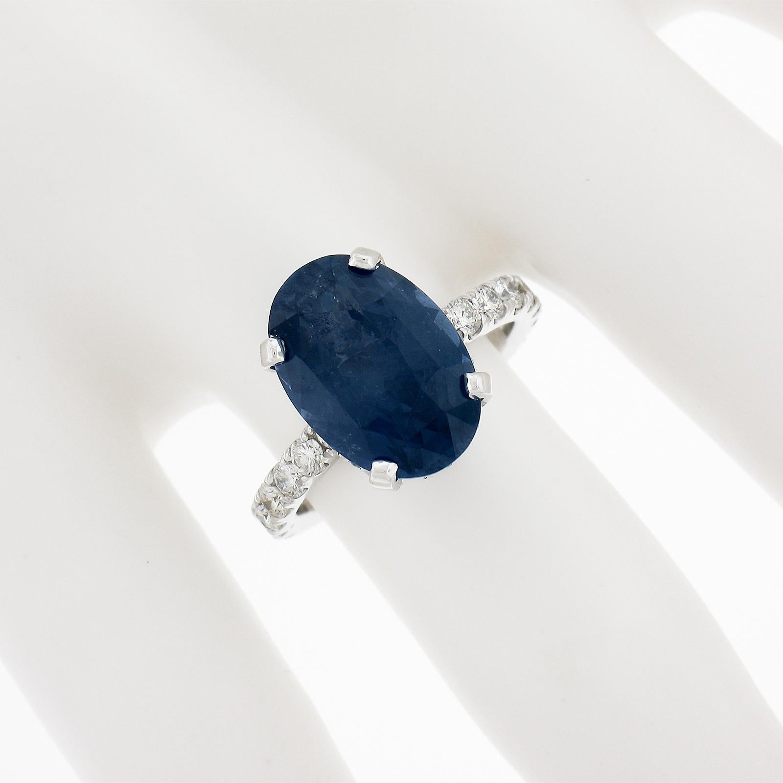 Platinum 7.62ctw GIA Oval Brilliant Blue Sapphire Engagement Ring w/ Hidden Diam In Excellent Condition For Sale In Montclair, NJ