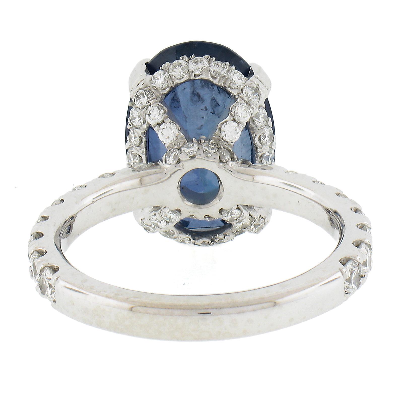 Bague de fiançailles en platine 7.62ctw GIA Oval Brilliant Blue Sapphire w/ Hidden Diam en vente 1