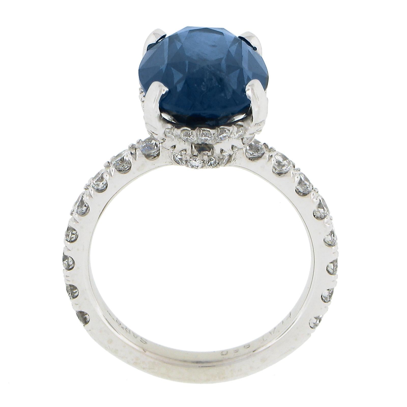 Platinum 7.62ctw GIA Oval Brilliant Blue Sapphire Engagement Ring w/ Hidden Diam For Sale 2
