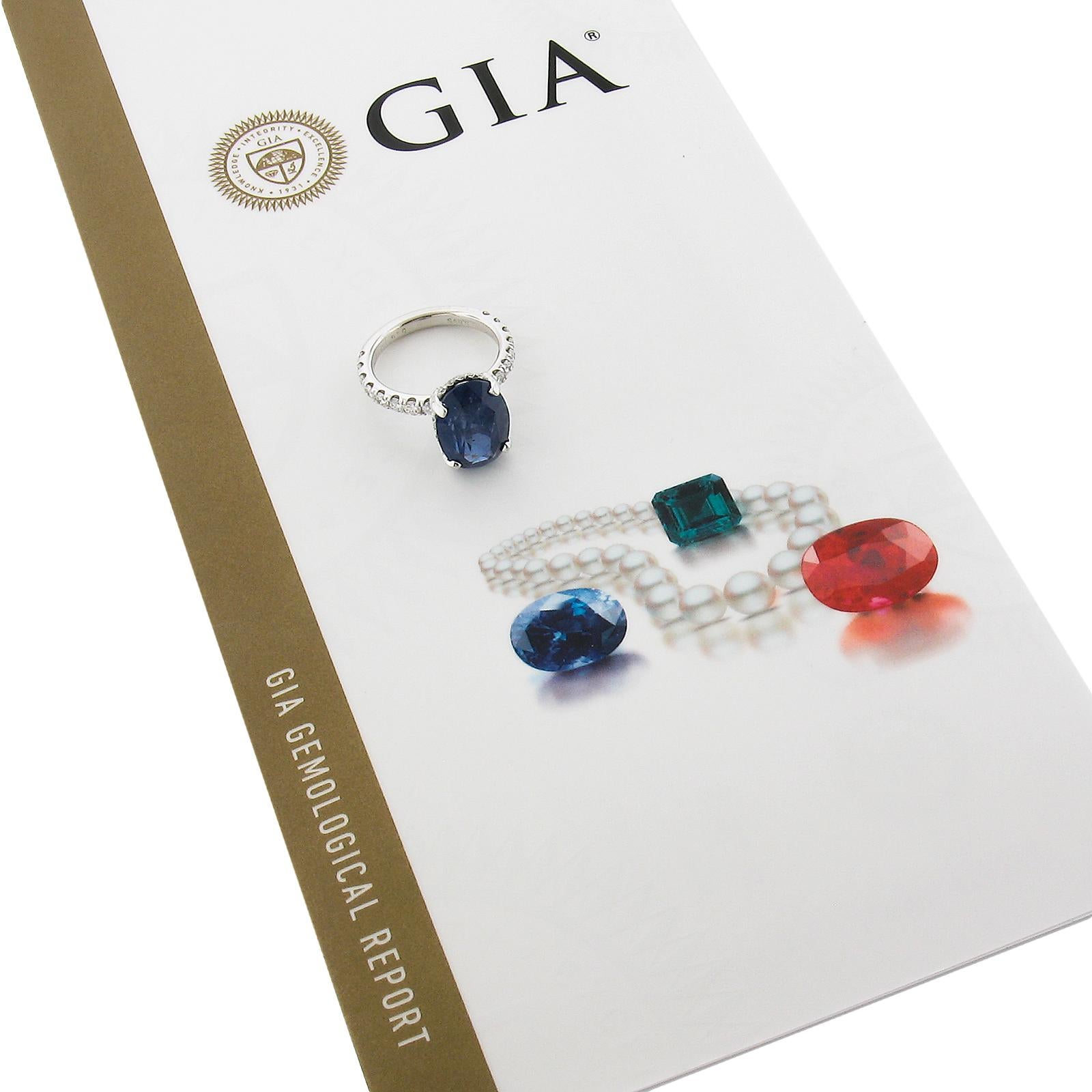 Platinum 7.62ctw GIA Oval Brilliant Blue Sapphire Engagement Ring w/ Hidden Diam For Sale 4