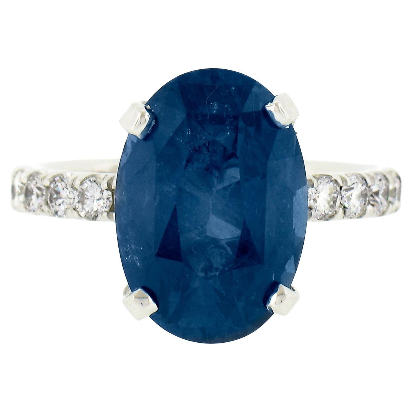 Platinum 7.62ctw GIA Oval Brilliant Blue Sapphire Engagement Ring w/ Hidden Diam For Sale