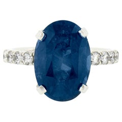 Platinum 7.62ctw GIA Oval Brilliant Blue Sapphire Engagement Ring w/ Hidden Diam