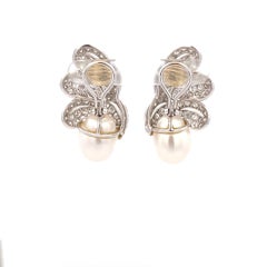 Platinum 7.75 Carat Diamond South Sea Pearl Earrings