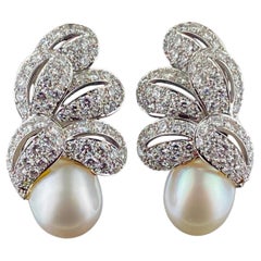Platinum 7.75 Carat Diamond South Sea Pearl Earrings