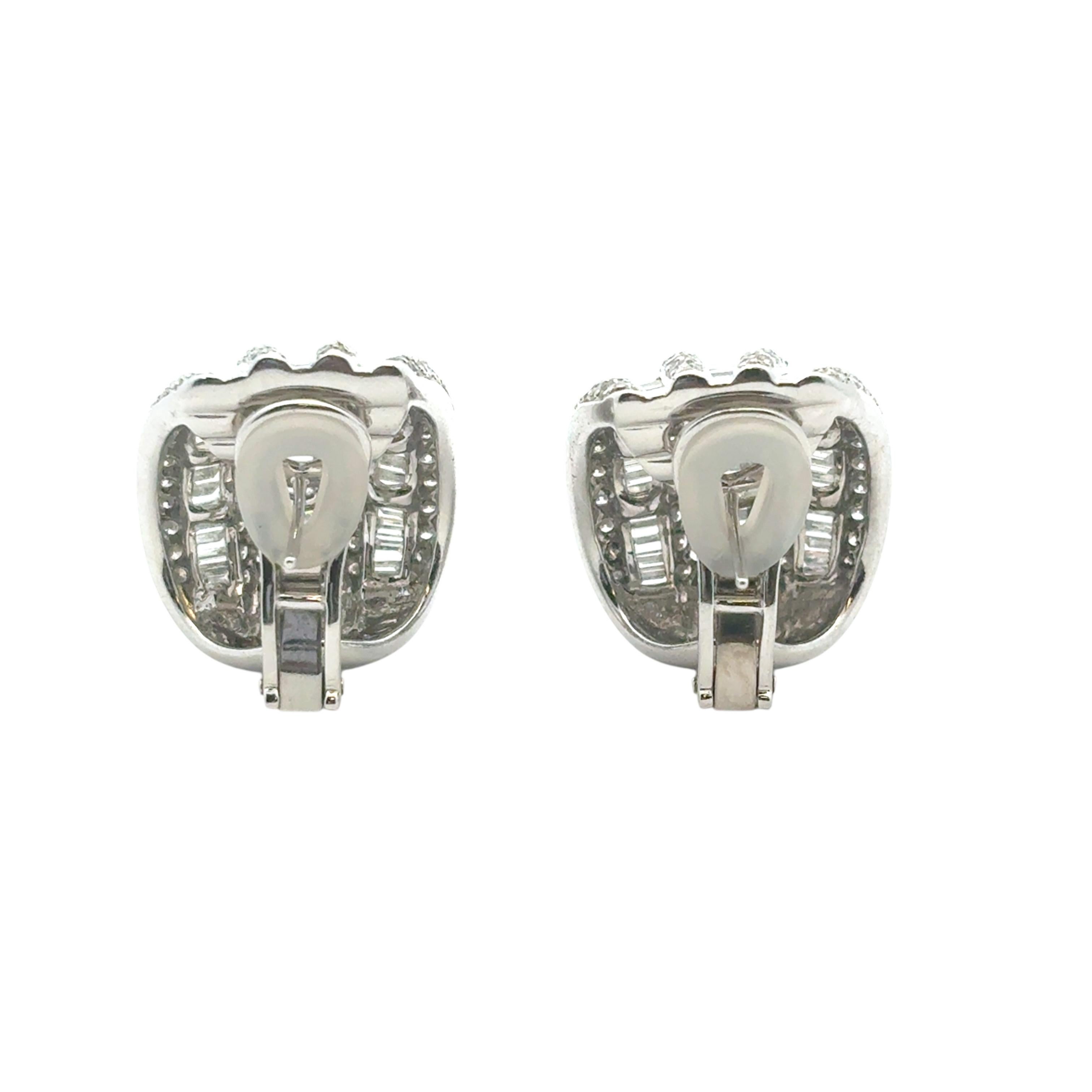 Platinum 7.90ctw Natural Baguette and Round Diamond Earrings For Sale 4