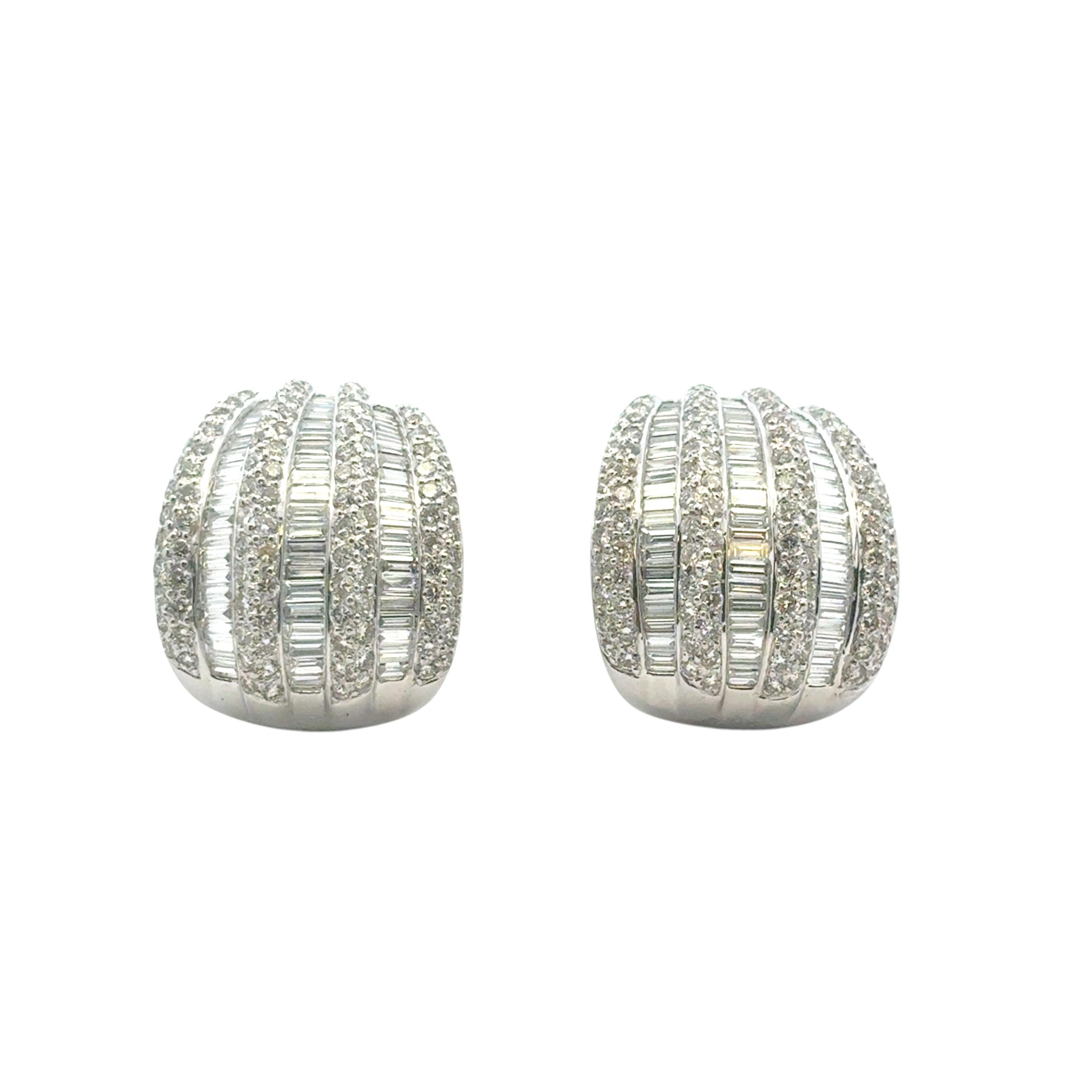 Platinum 7.90ctw Natural Baguette and Round Diamond Earrings For Sale 2