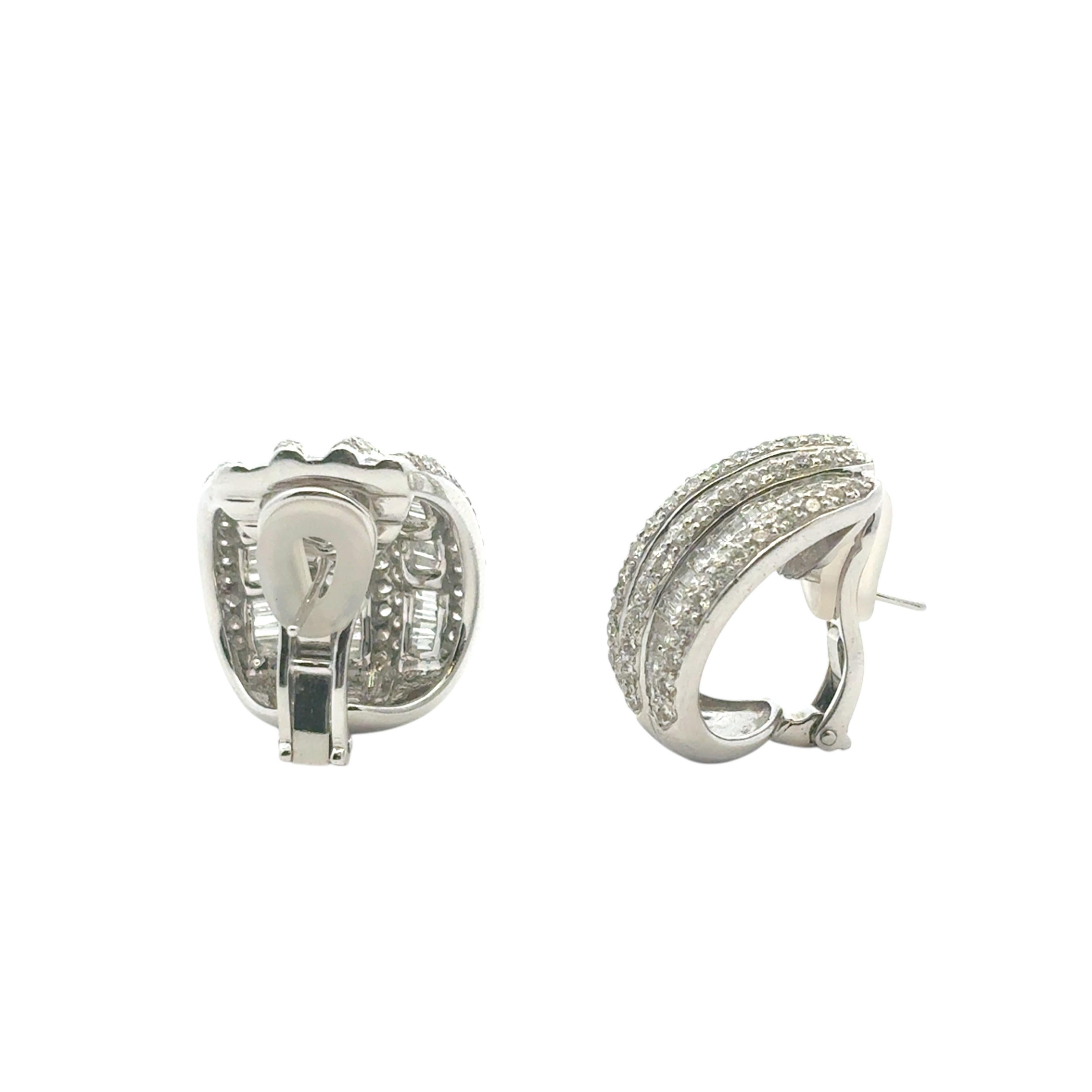 Platinum 7.90ctw Natural Baguette and Round Diamond Earrings For Sale 3