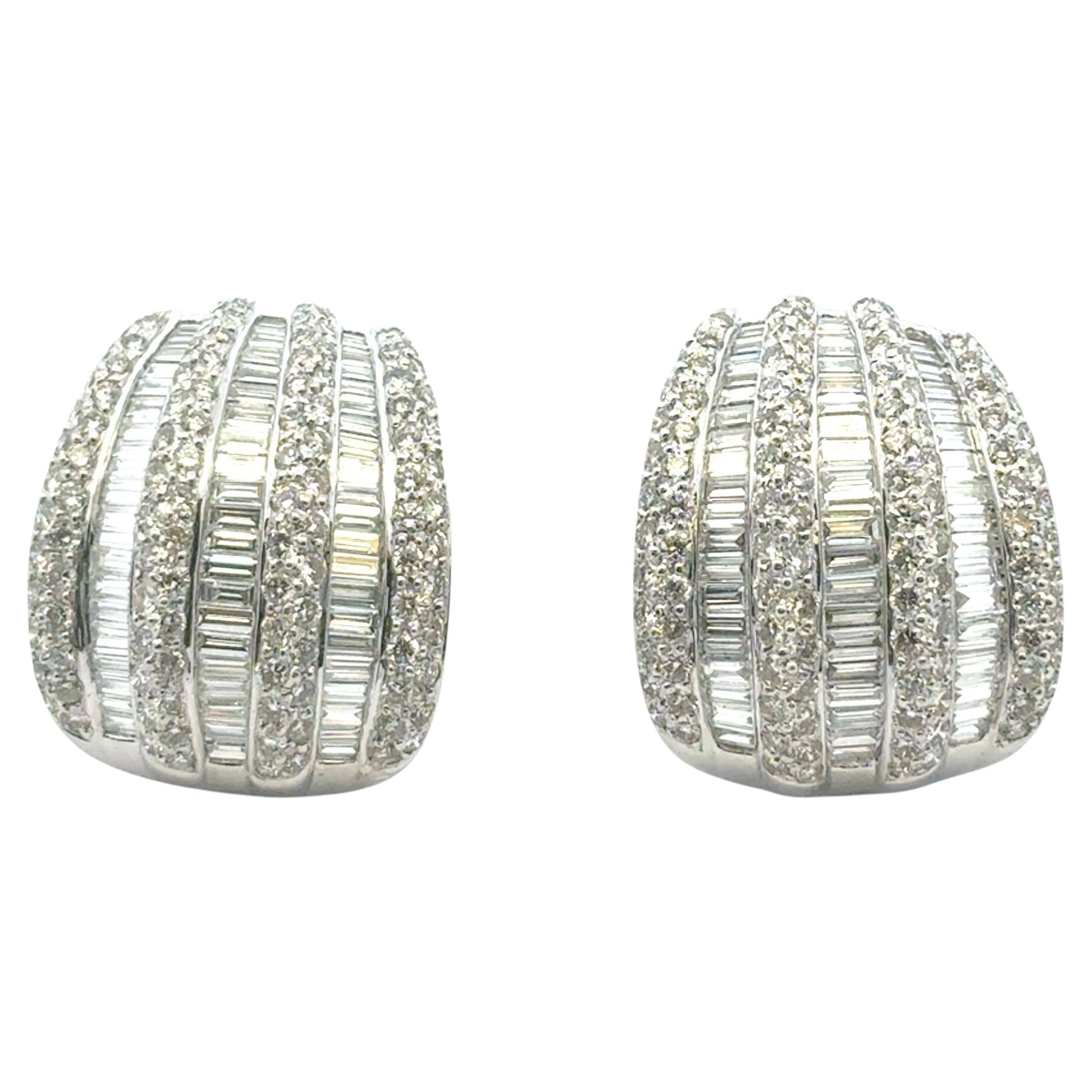 Platinum 7.90ctw Natural Baguette and Round Diamond Earrings