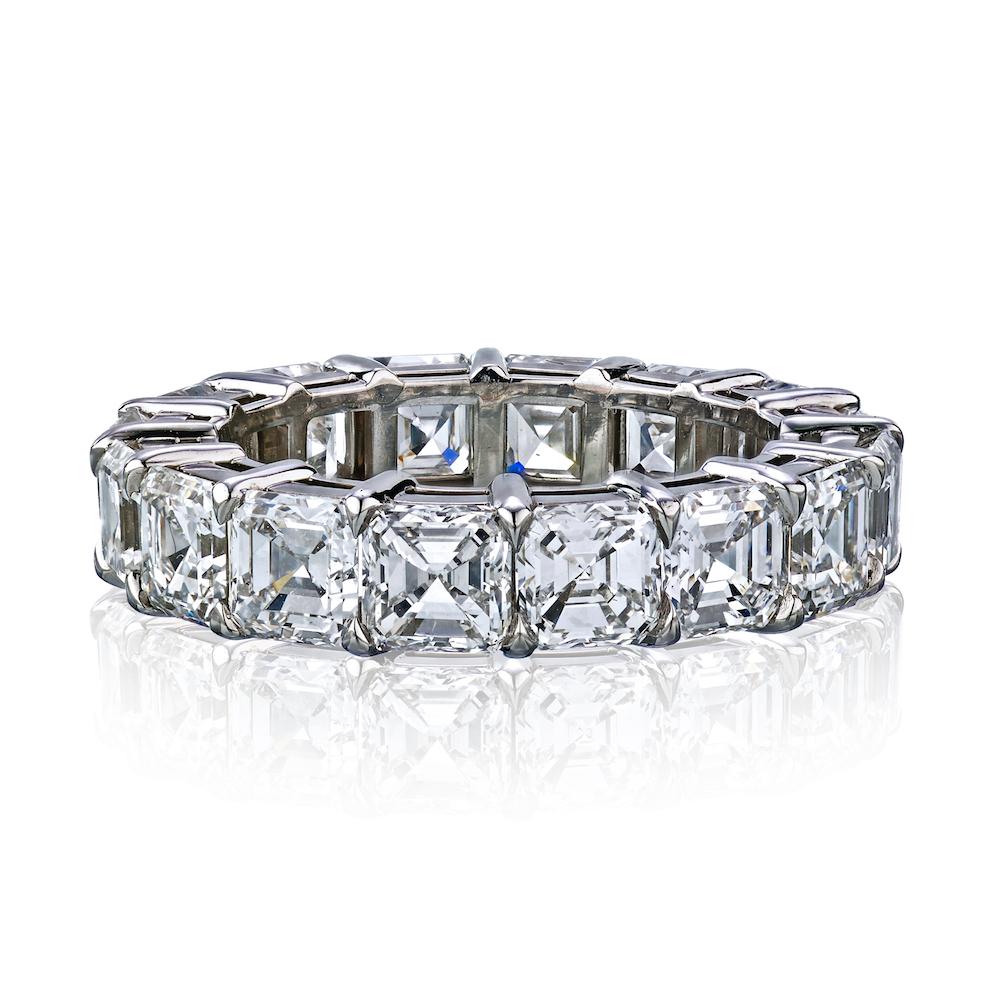 Modern Platinum 7.95 Carat Asscher-Cut Diamond Eternity Band For Sale