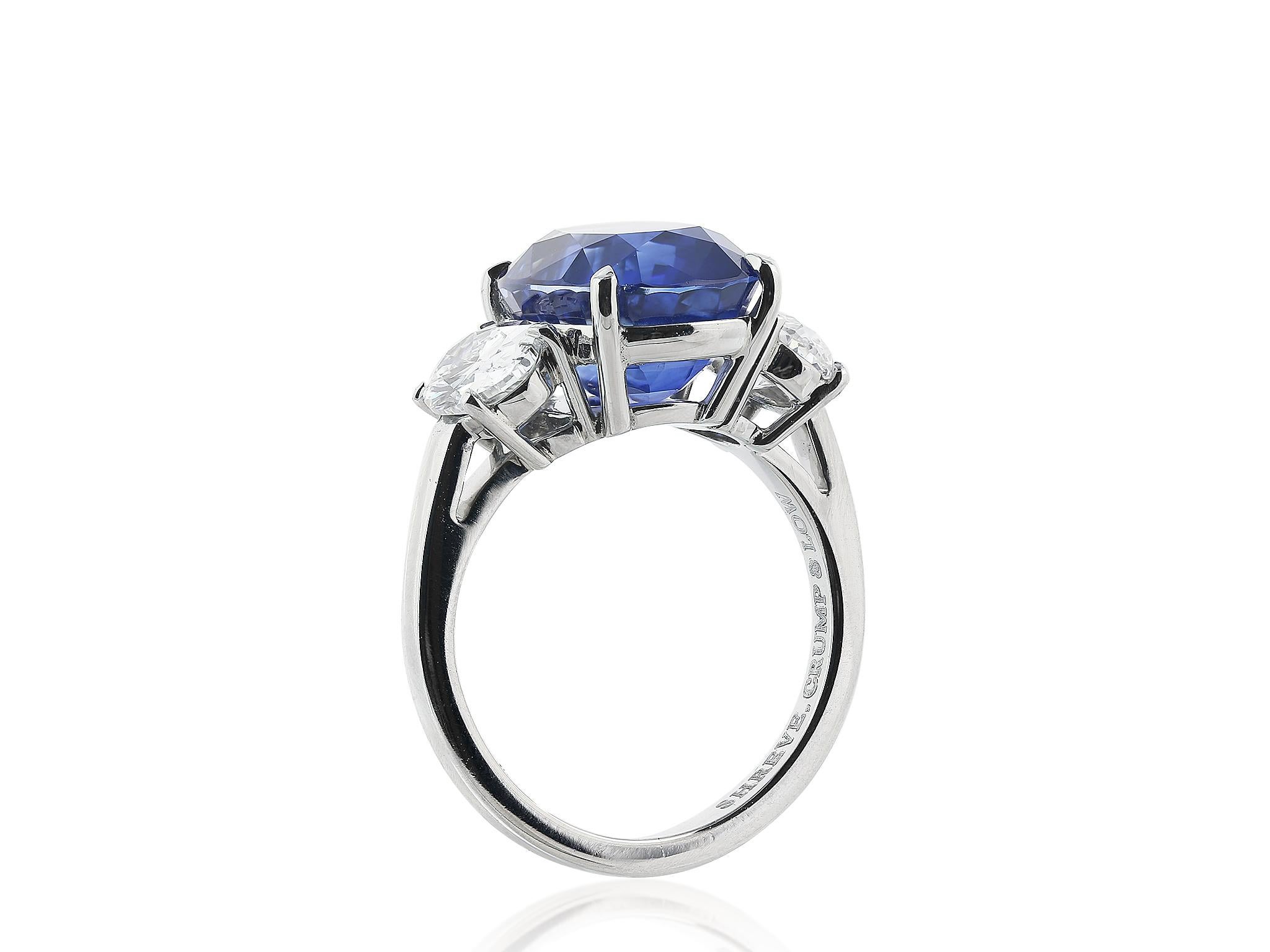 Contemporary Platinum 7.99 Carat Sapphire and Diamond Three-Stone Ring For Sale