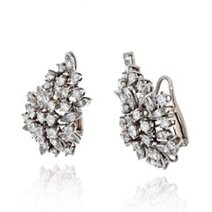 Platinum 8 Carat Round Diamond Cluster Clip Earrings