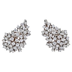 Platinum 8 Carat Round Diamond Cluster Clip Earrings