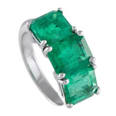 Platinum 8.0 ct Colombian Emerald Three-Stone Ring