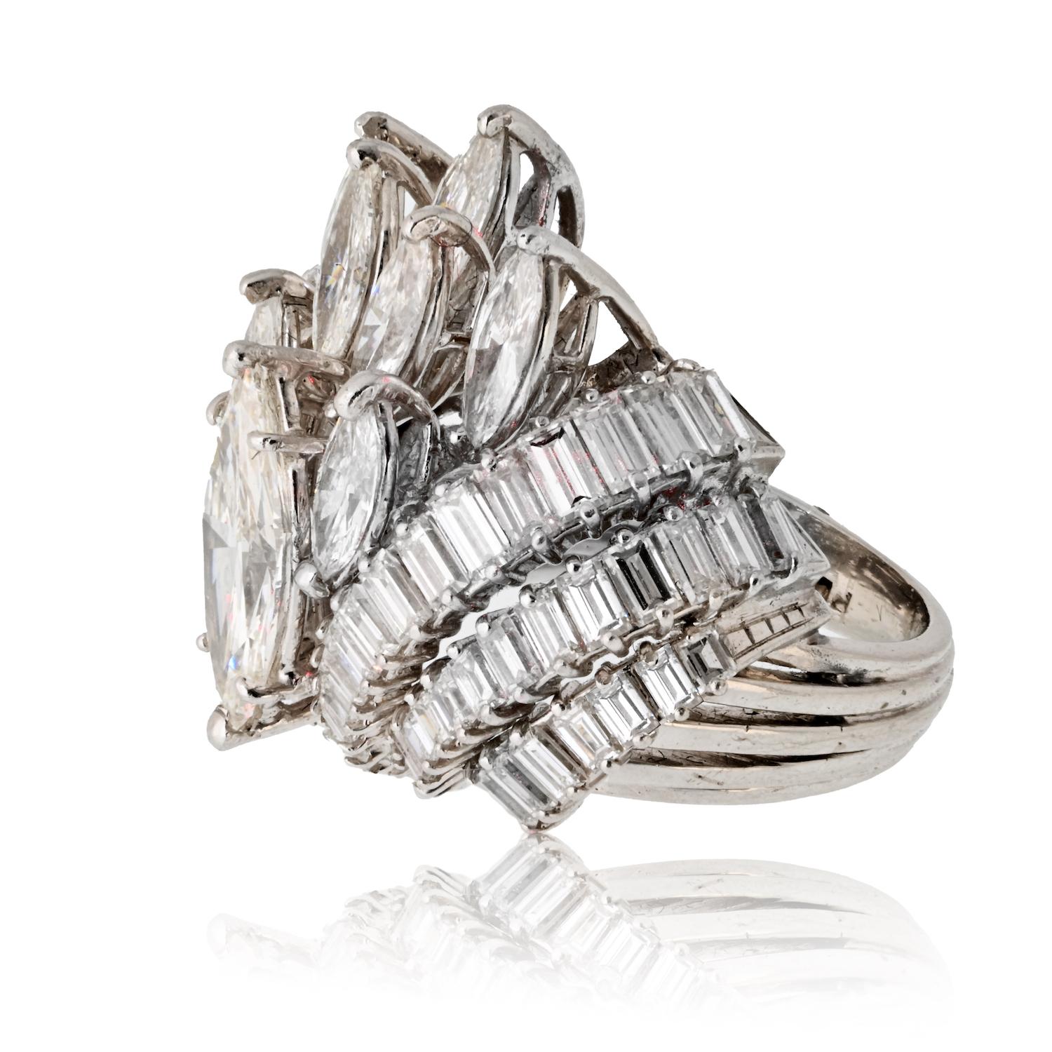 Modern Platinum 8.00cttw Diamond Estate Ring Circa 1960's For Sale
