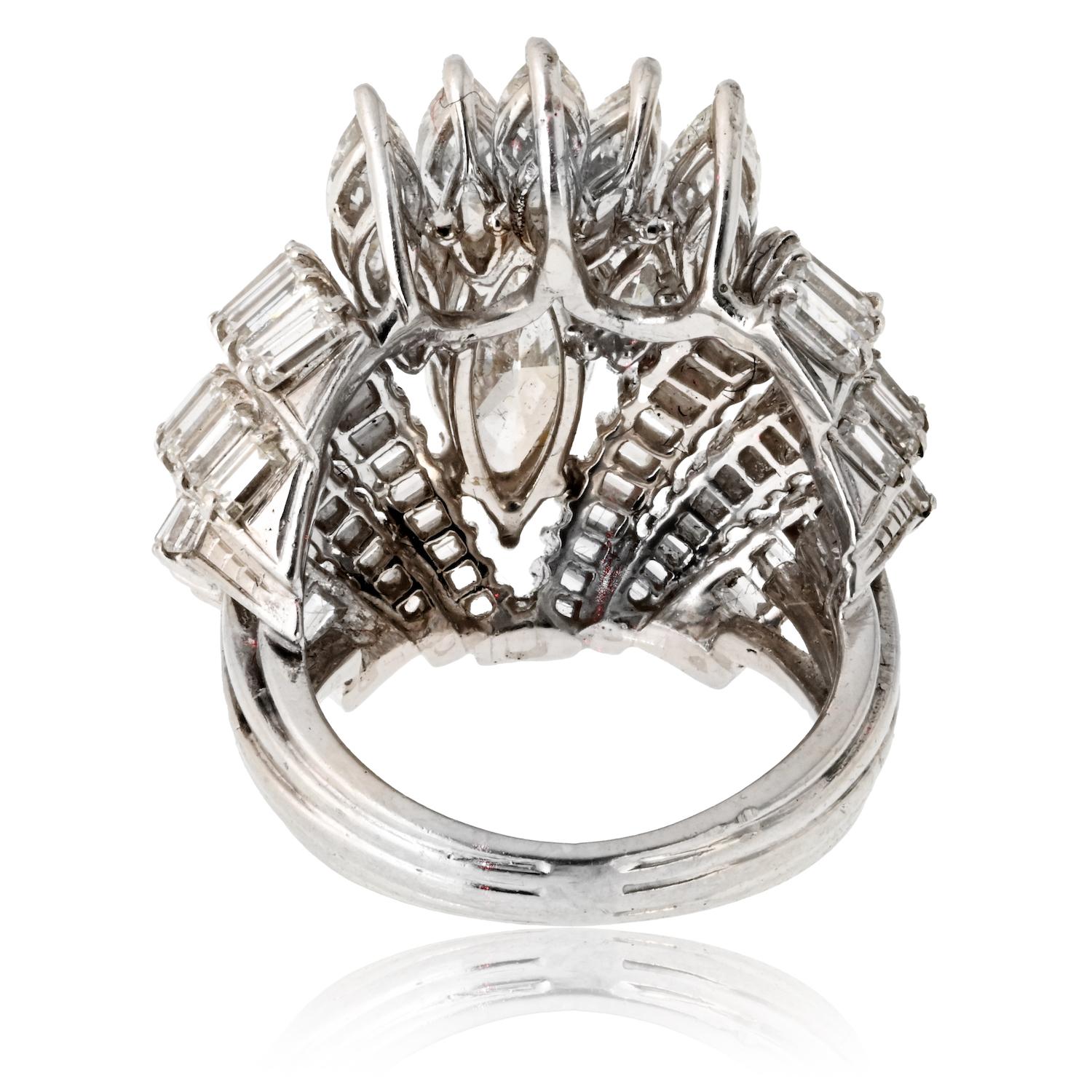 Platinum 8.00cttw Diamond Estate Ring Circa 1960's In Excellent Condition For Sale In New York, NY