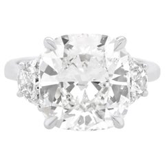 Diana M. Platinum 8.09 Three Stone Cushion Cut Diamond Ring
