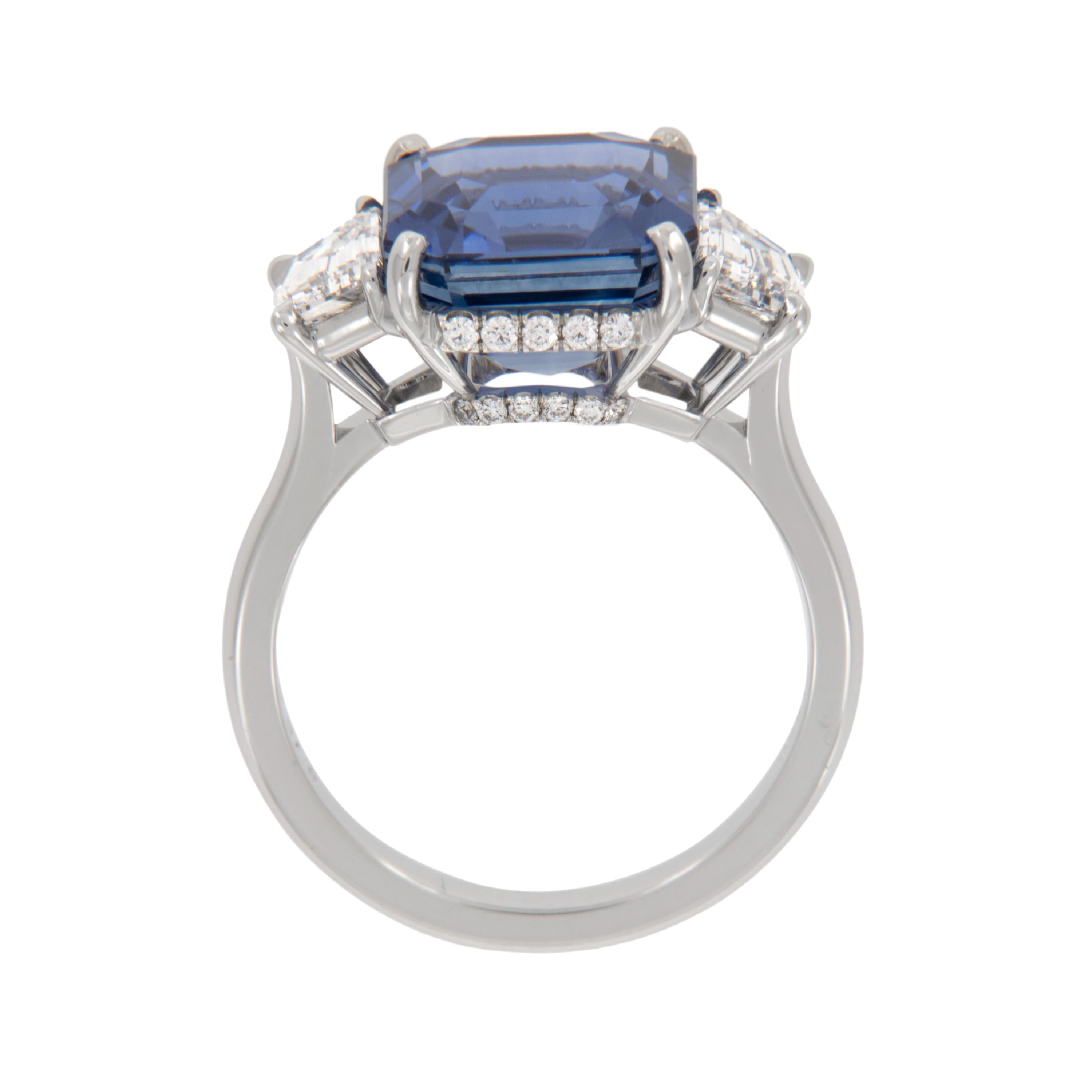 Contemporary Platinum 8.12 Carat Blue Sapphire & 1.27 Cttw Diamond Ring by William Rosenberg For Sale