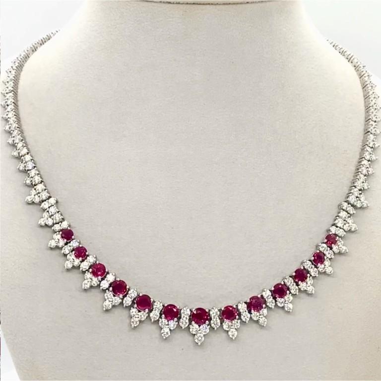 Round Cut Sophia D. 8.32 Carat Ruby and Diamond Necklace set in Platinum For Sale