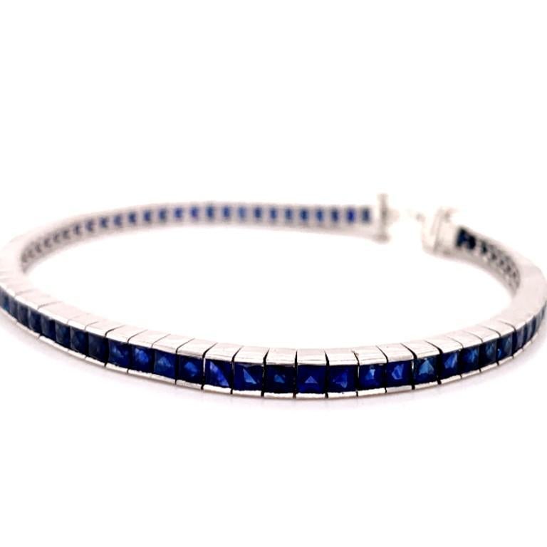 French Cut Sophia D. 8.32 Carat Sapphire Platinum Bracelet For Sale