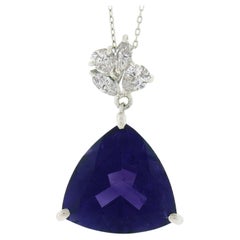 Platinum 8.35ctw Trillion Amethyst 
Diamond Bail Pendant 
18" Cable Link Chain