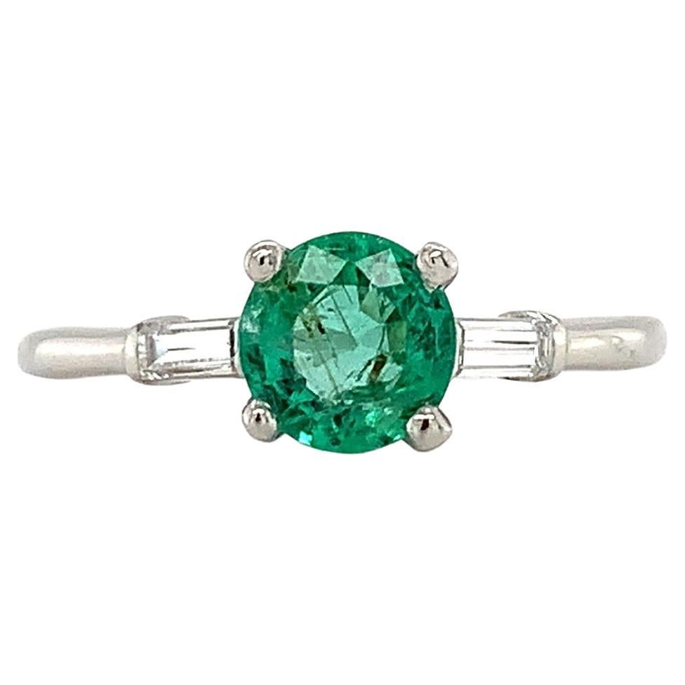Platinum .83ct Emerald and Diamond Baguette Ring