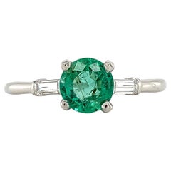 Platinum .83ct Emerald and Diamond Baguette Ring