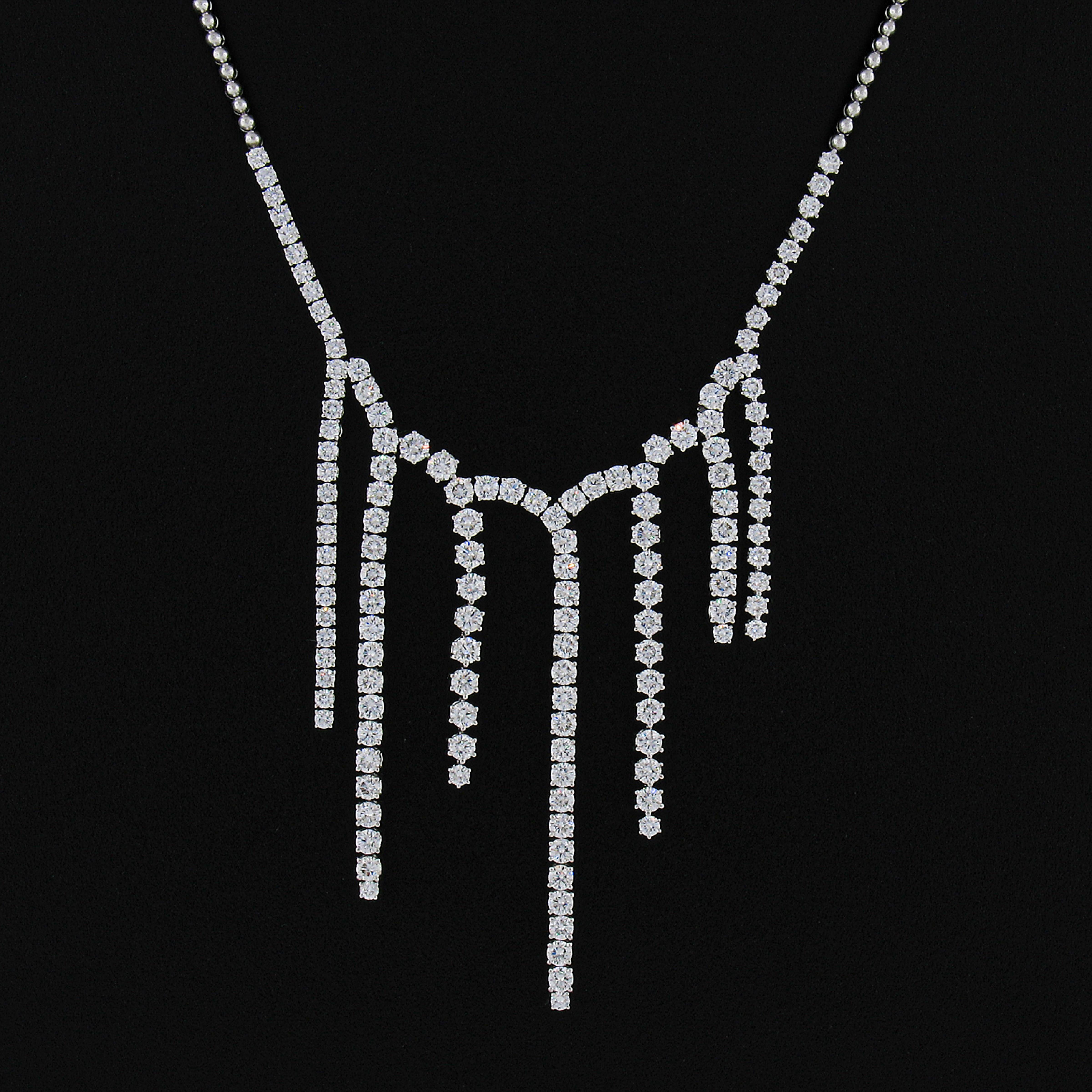 Platinum 8.40ctw Round Brilliant Diamond Chandelier Dangle Statement Necklace In Good Condition For Sale In Montclair, NJ