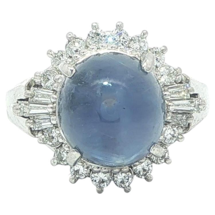 Platinum 8.42ctw GIA No Heat Ceylon Blue Star Sapphire & Diamond Ring