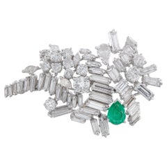 Platinum 8.50ct Diamond and Emerald Brooch MF24-020326