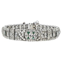 Platinum 8.50cttw Art Deco Diamond And Green Emerald Bracelet