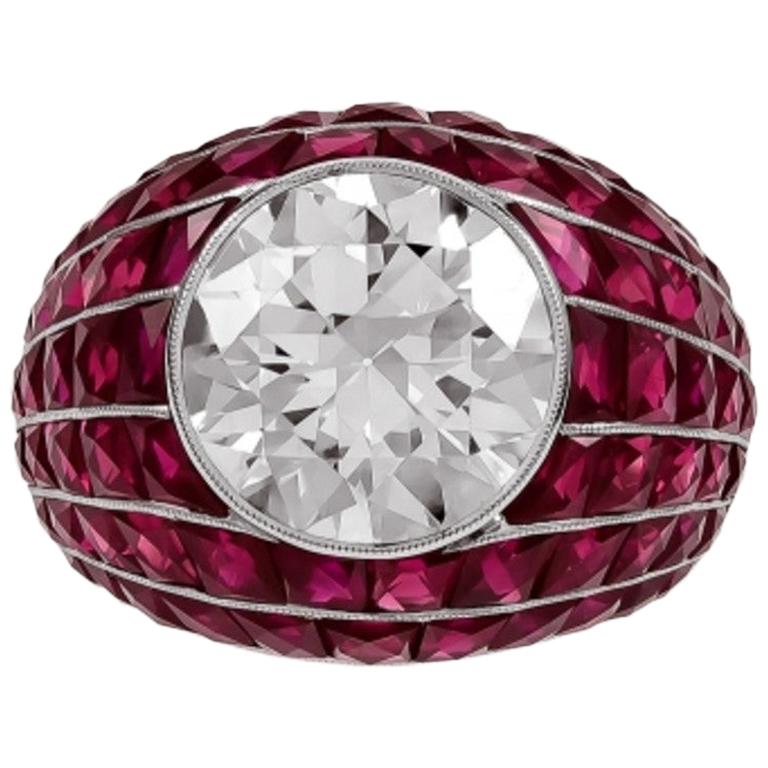 Sophia D, 5.82 Carat Diamond and Ruby Bombay Ring set in Platinum For Sale