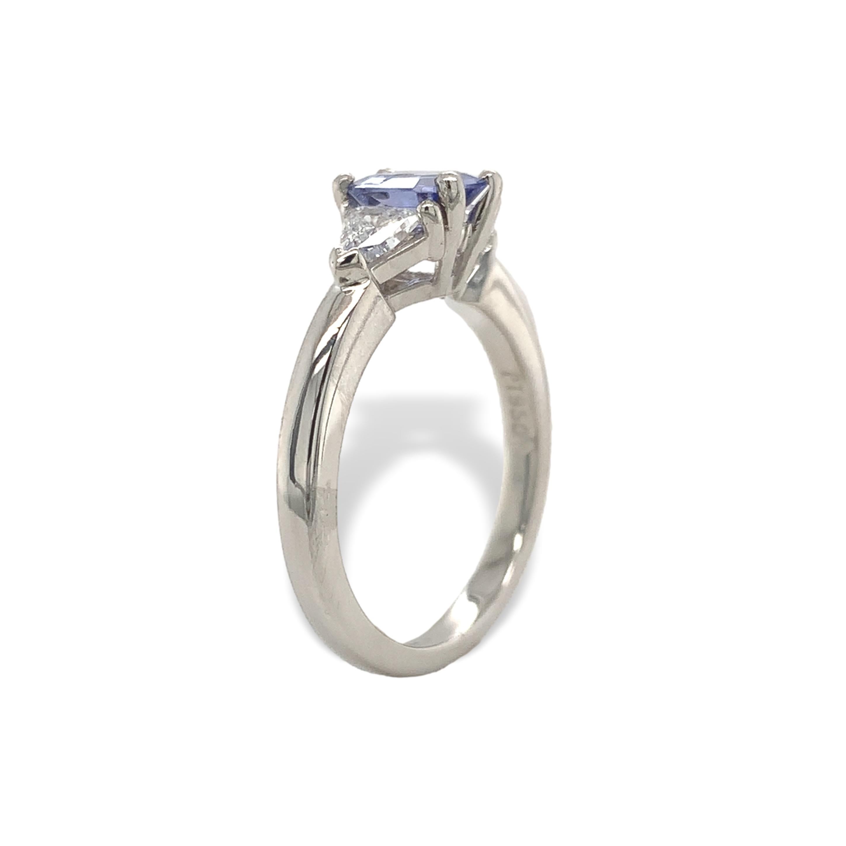 Asscher Cut Platinum .88ct Ceylon Blue Sapphire and Diamond Ring For Sale