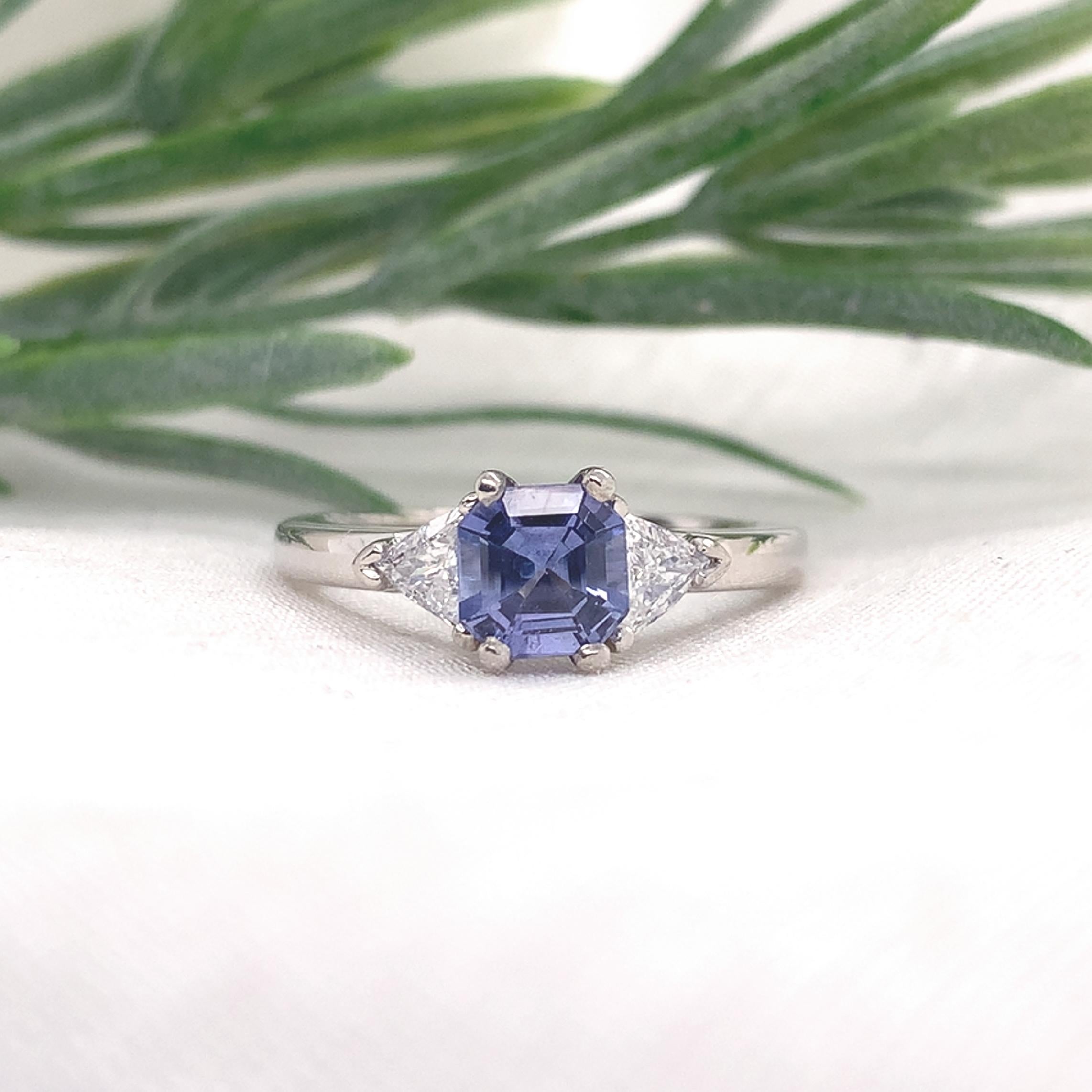 Platinum .88ct Ceylon Blue Sapphire and Diamond Ring For Sale 1