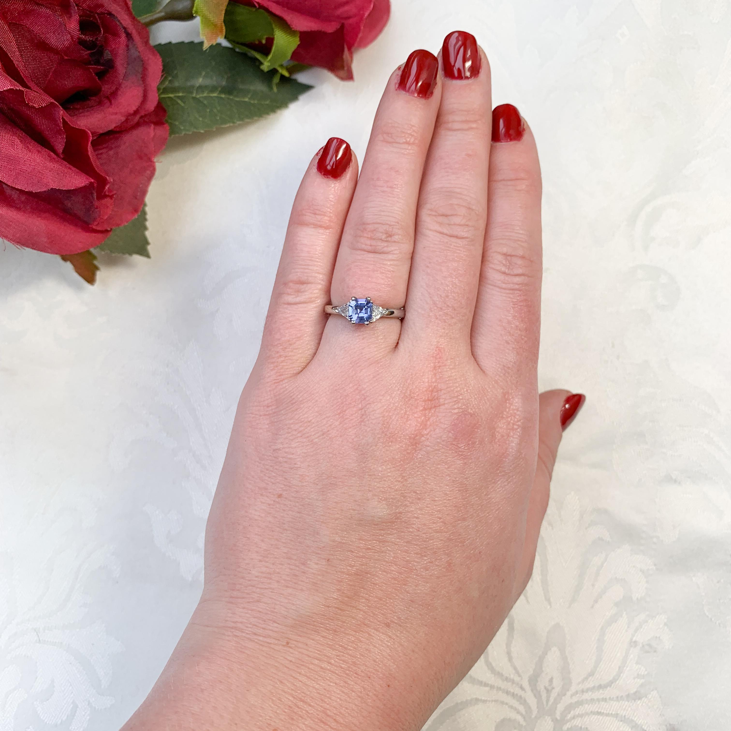 Platinum .88ct Ceylon Blue Sapphire and Diamond Ring For Sale 2