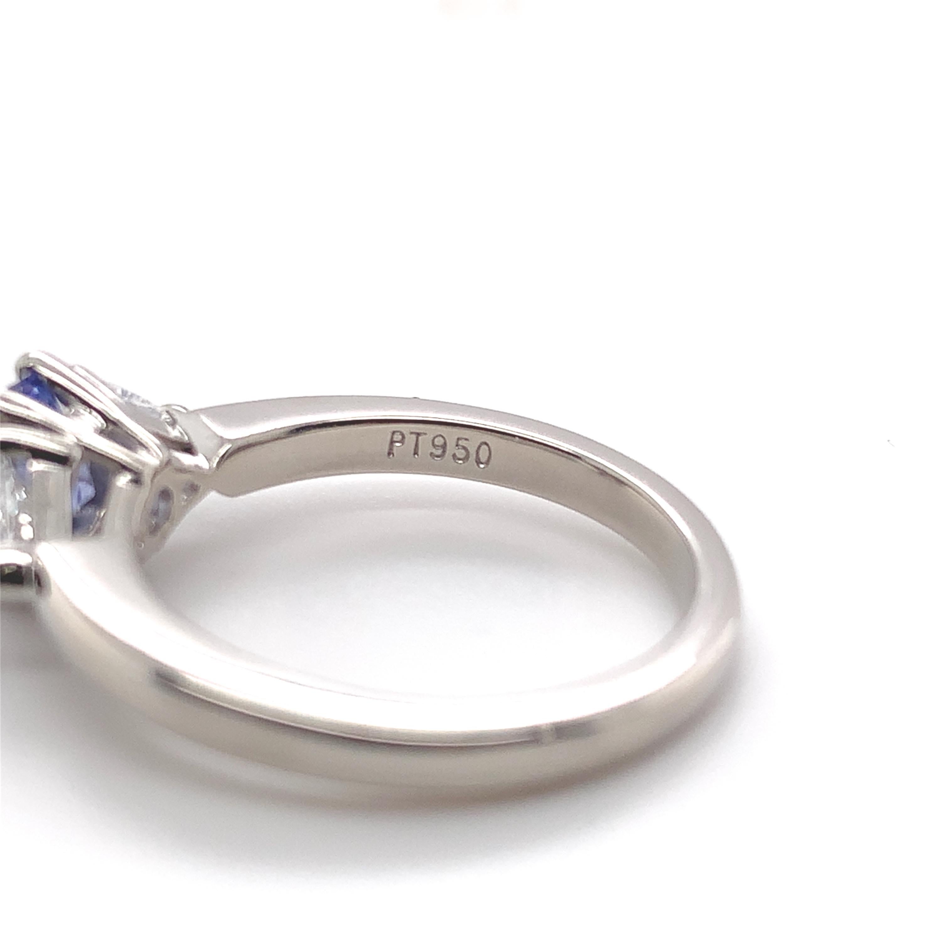 Platinum .88ct Ceylon Blue Sapphire and Diamond Ring For Sale 4
