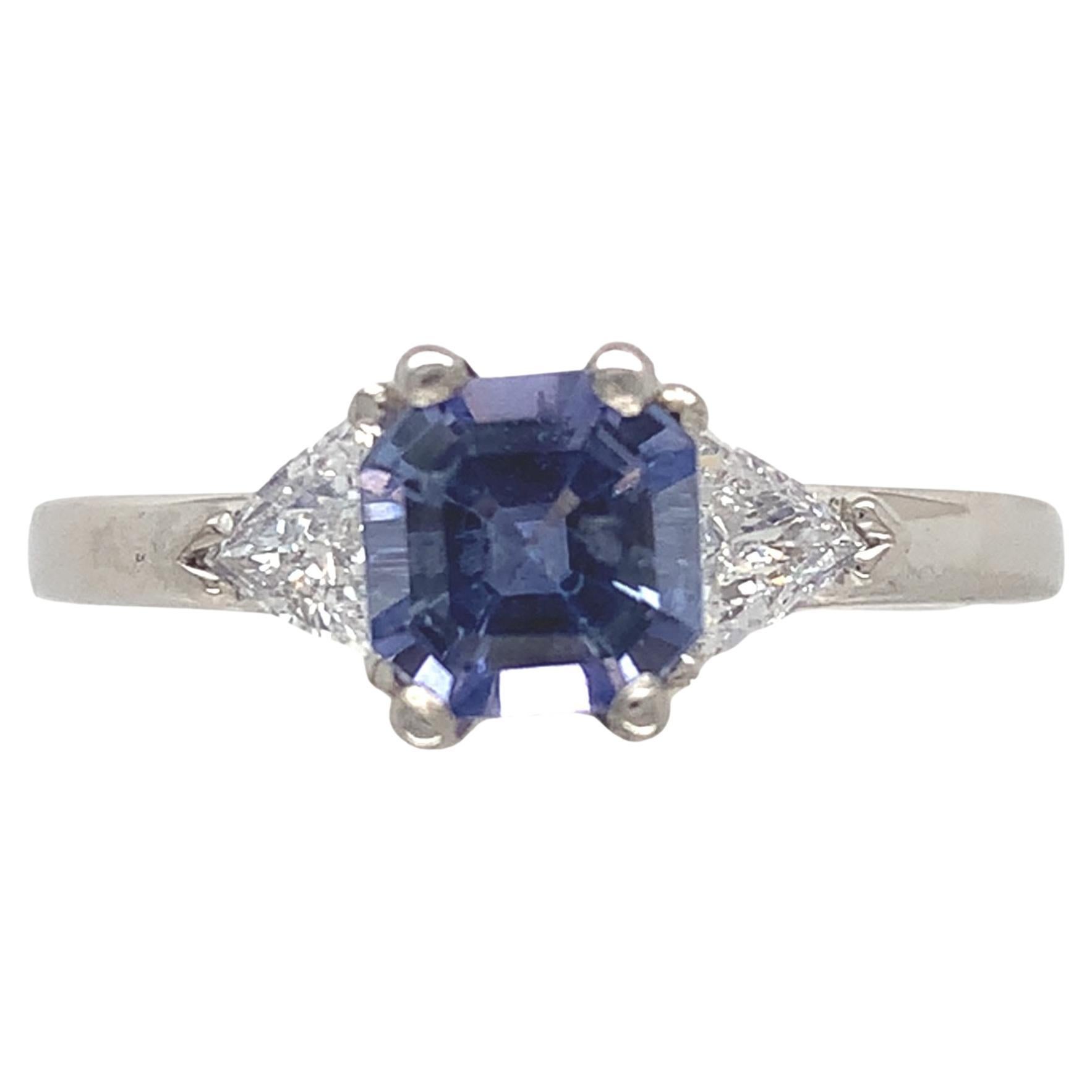 Platinum .88ct Ceylon Blue Sapphire and Diamond Ring For Sale
