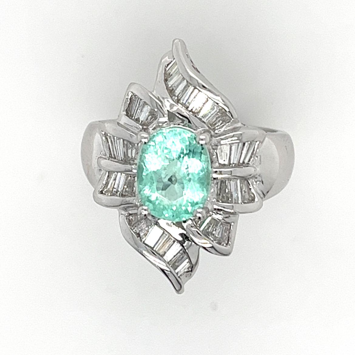 Platinum 900 Paraiba Tourmaline Ring with Diamonds

1 Paraiba - 1.720CT
32 Diamonds - 1.200CT
Platinum 900 - 10.490GM

This captivating ring showcases an exquisite Paraiba tourmaline, a gemstone renowned for its mesmerizing and vibrant blue-green