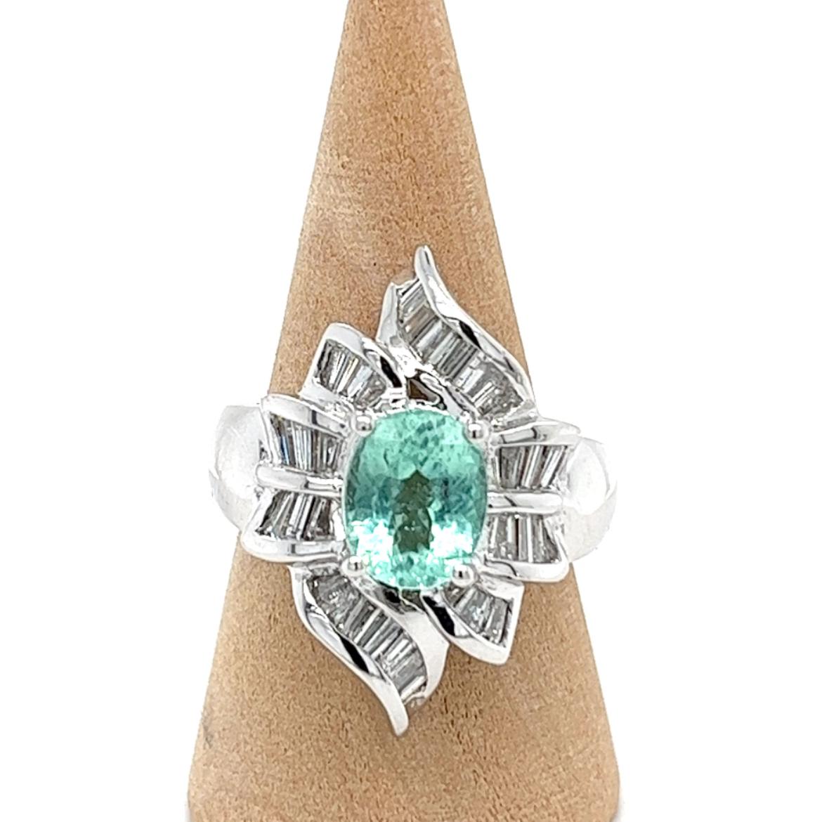 Modern Platinum 900 Paraiba Tourmaline Ring with Diamonds For Sale