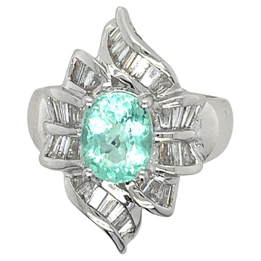 Platinum 900 Paraiba Tourmaline Ring with Diamonds For Sale