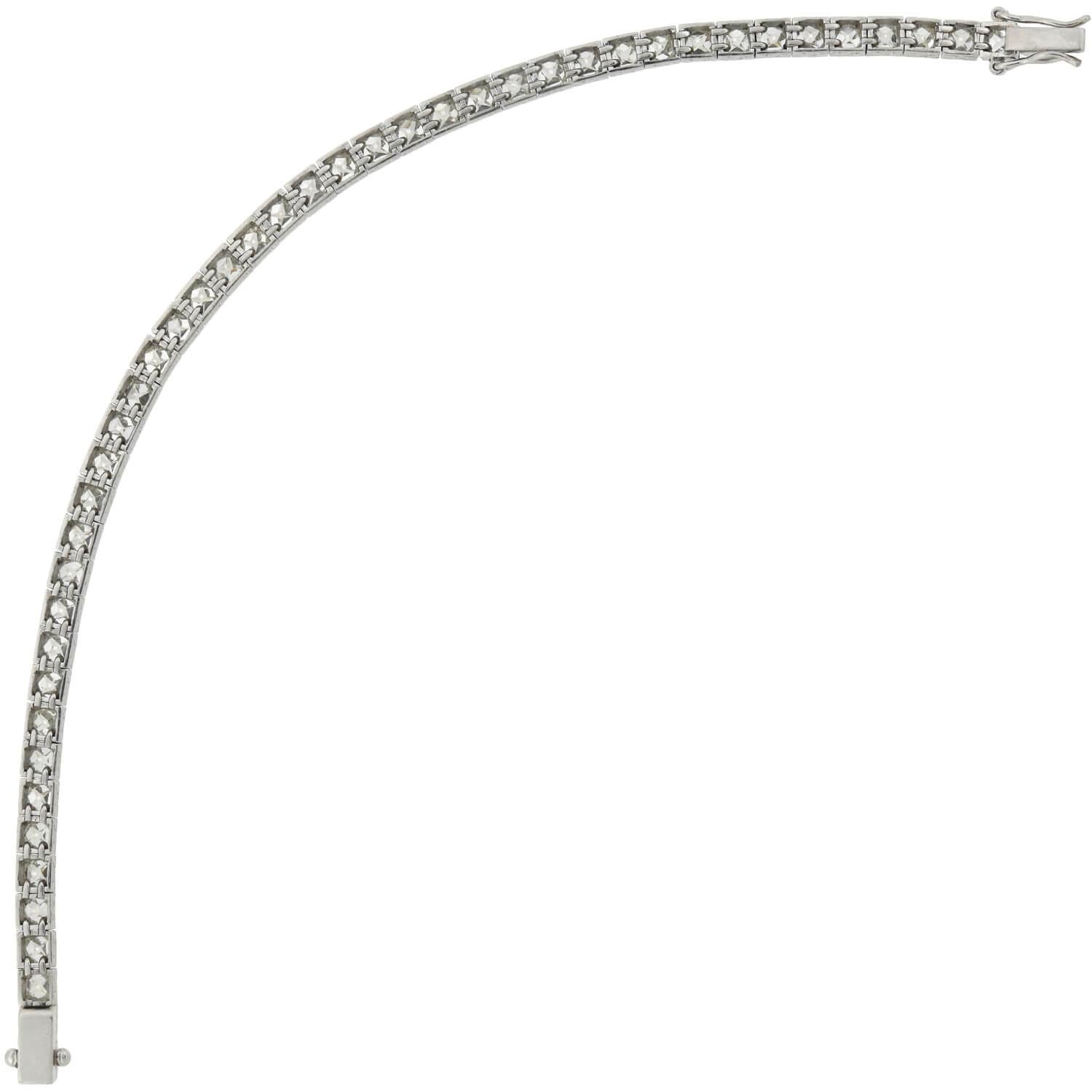 Platinum 9.00 Carat French Cut Diamond Line Bracelet In Good Condition For Sale In Narberth, PA