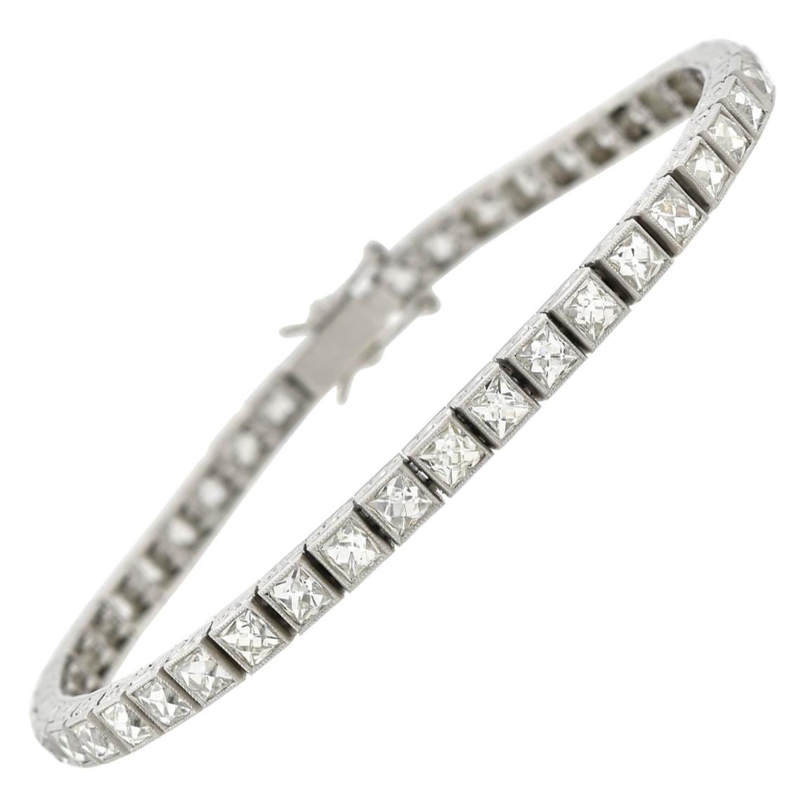 Platinum 9.00 Carat French Cut Diamond Line Bracelet