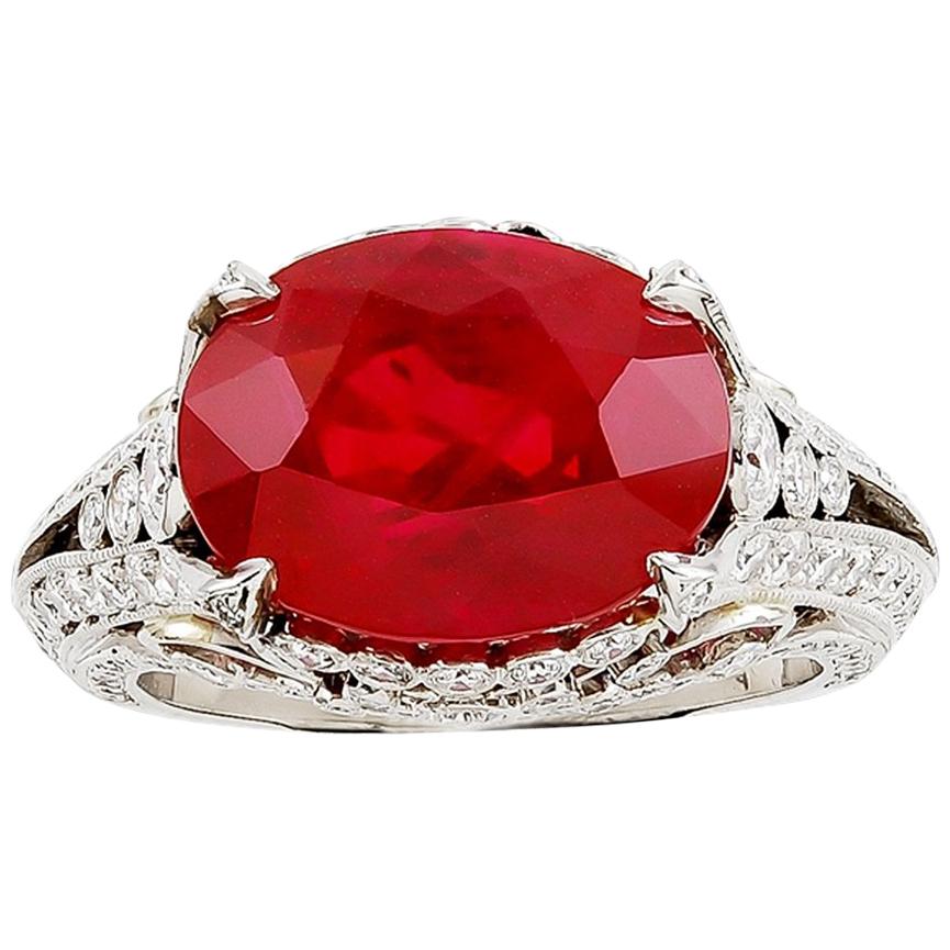 Platinum 9.04 Carat Ruby and Diamond Ring For Sale