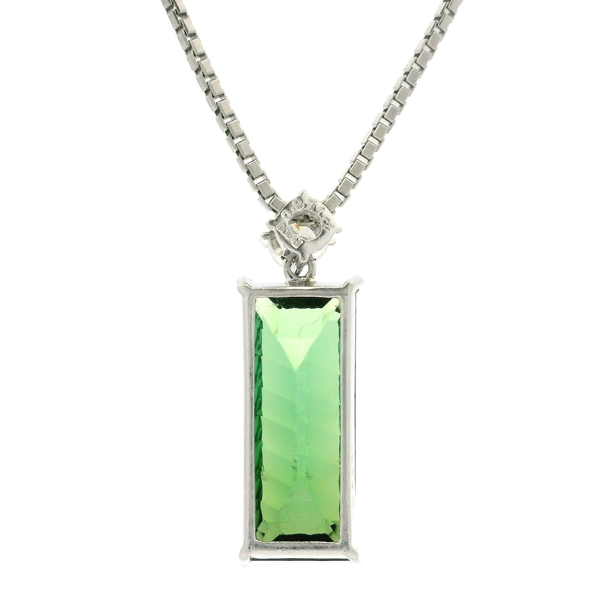 Platinum 9.09ct Long Rectangular Tourmaline Diamond Pendant Adjustable Necklace For Sale 5