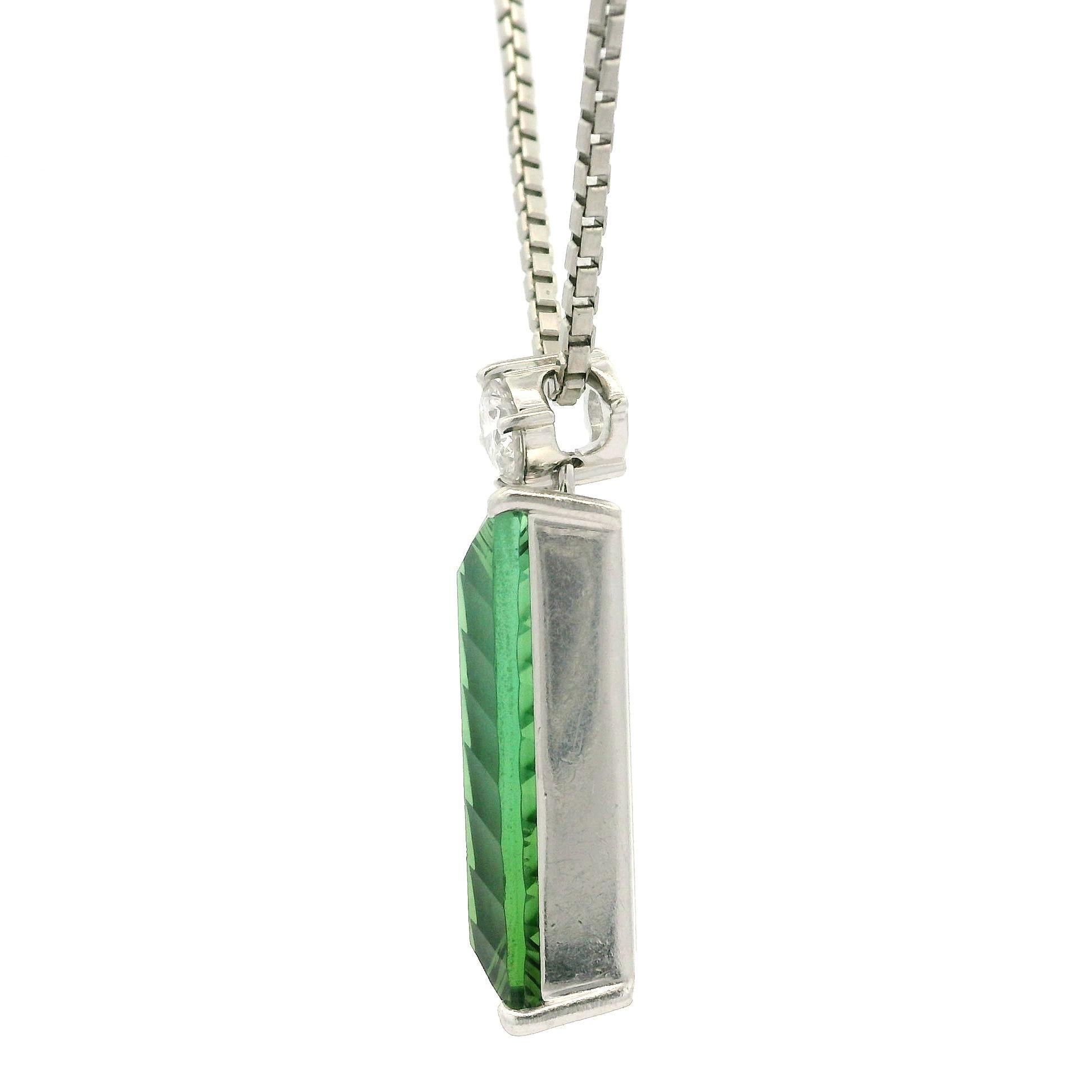 Platinum 9.09ct Long Rectangular Tourmaline Diamond Pendant Adjustable Necklace For Sale 6
