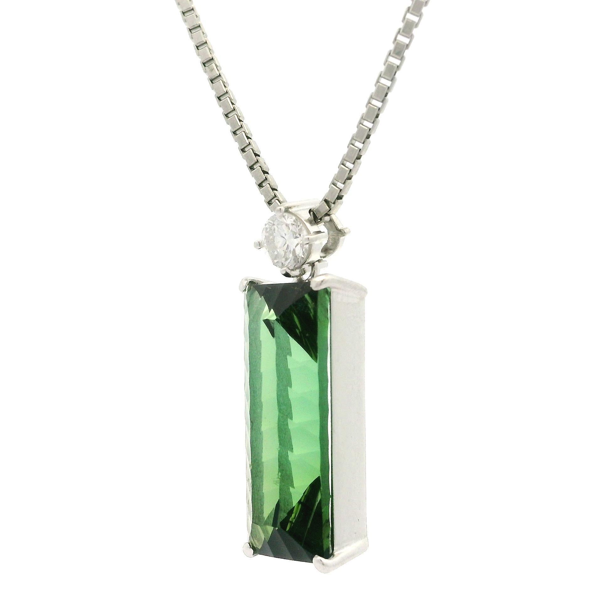 Platinum 9.09ct Long Rectangular Tourmaline Diamond Pendant Adjustable Necklace For Sale 7