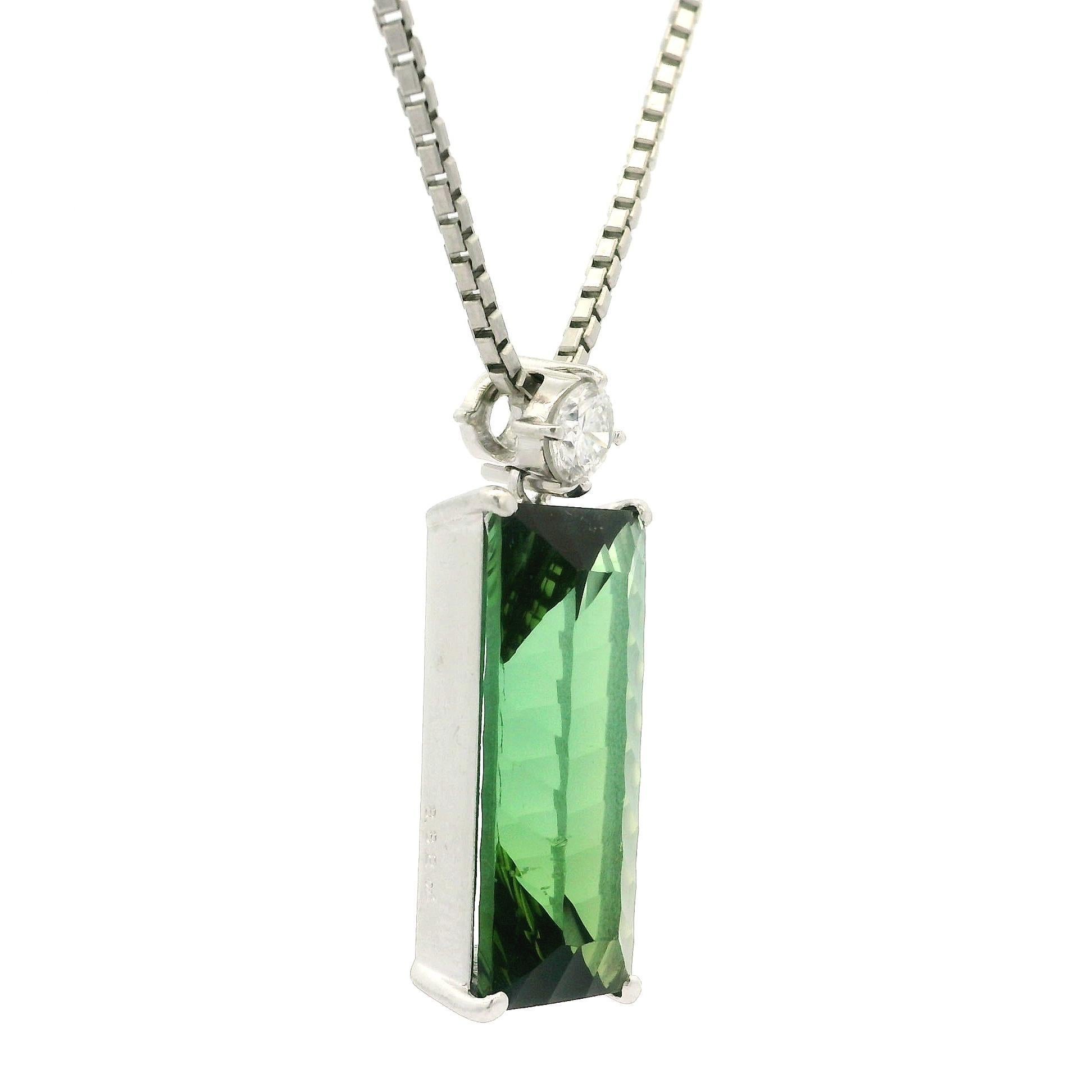 Platinum 9.09ct Long Rectangular Tourmaline Diamond Pendant Adjustable Necklace For Sale 9