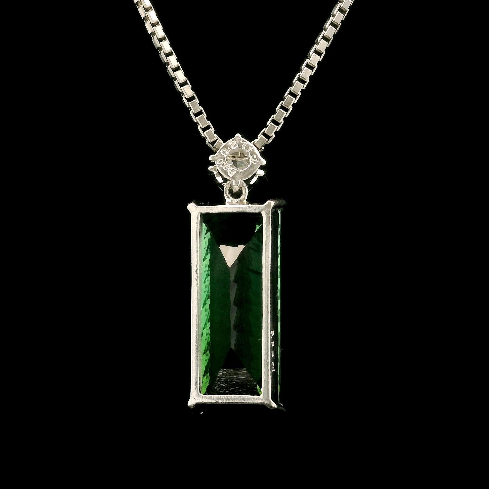 Women's Platinum 9.09ct Long Rectangular Tourmaline Diamond Pendant Adjustable Necklace For Sale