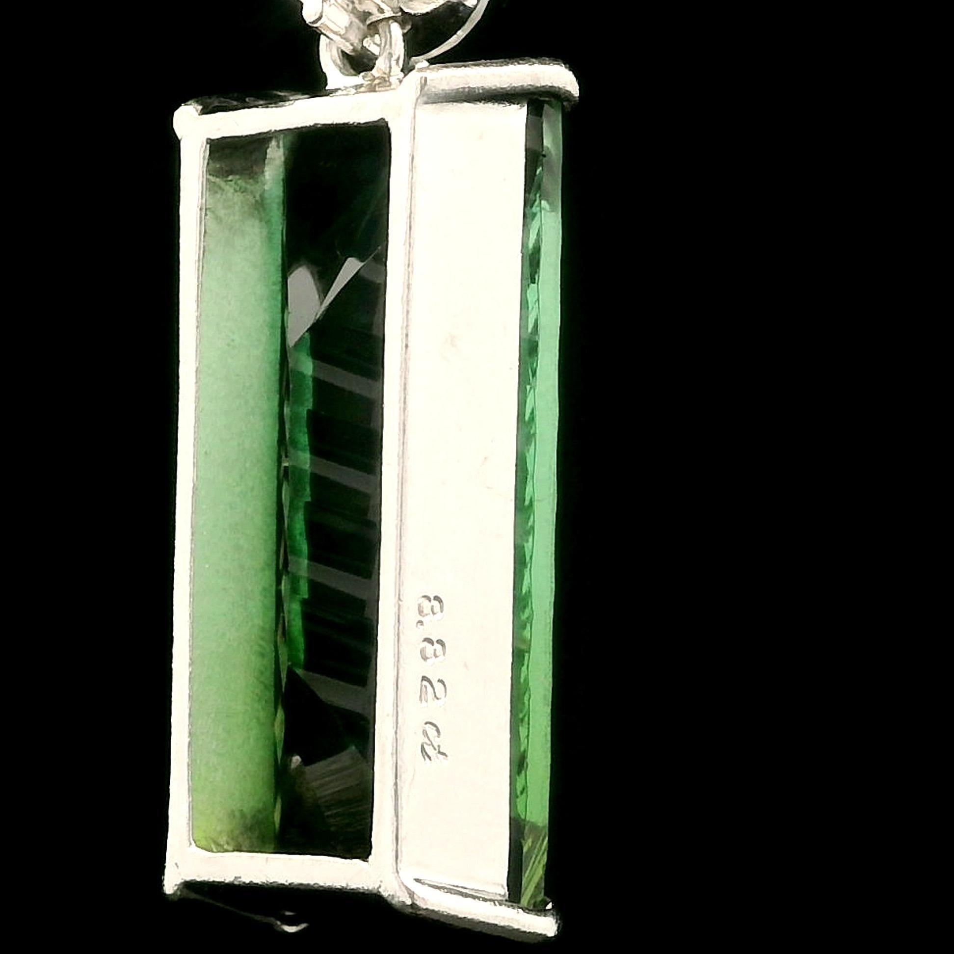 Platinum 9.09ct Long Rectangular Tourmaline Diamond Pendant Adjustable Necklace For Sale 1